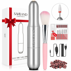 Saviland Tragbare elektrische Nagelbohrmaschine â 20000 U/min elektrische USB-Nagelfeile mit 7 Nagelbohrern und 51 SchleifbĂ€ndern A-silber