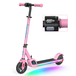 SmooSat E9 PRO Elektroroller für Kinder, mit Bunter Regenbogenlicht, 5 Meilen Reichweite, LED-Anzeige, Einstellbare Geschwindigkeit und Höhe, Faltbarer Elektroroller für Kinder von 8-12 Jahren Rosa