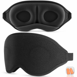 Aosun Schlafmaske für Seitenschläfer, 2023 Upgrade 3D Augenmaske Schlafmasken für Herren und Frauen, 100% Lichtblockierende Schlafbrille mit Verstellbarem Gummiband für Reisen, Augenbinde, Schwarz