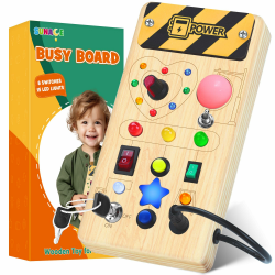 Montessori Busy Board - Montessori Spielzeug ab 1 Jahr Holzspielzeug mit 8 Schalter 15 LED-Leuchten Activity Board Motorikspielzeug Lernspielzeug fĂŒr Babys Kleinkinder Jungen MĂ€dchen ab 1 2 3 4 jahre