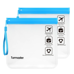Turmaster 2 Packen Flughafen zugelassener durchsichtiger Kulturbeutel, auslaufsichere Flughafensicherheit zugelassene Flüssigkeitsbeutel 20 x 20cm, wasserdichte Reisekulturbeutel, Blau mit Griff