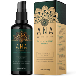 EINFÜHRUNGSPREIS - BIO Retinol Serum Hochdosiert –100ml -Vegan –Hochdosiertes Retinol + Hanfsamenöl - Strahlende, Ebenmäßige Haut – Anti Aging für das Gesicht –ANA Naturkosmetik Made in Germany 100 ml (1er Pack)