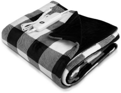 Navaris Poncho-Heizdecke 180x130cm schwarz-weiß-gemustert