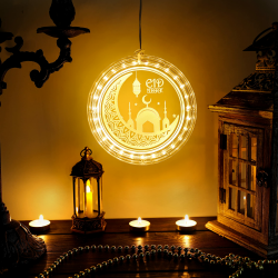 Qedertek LED Eid Mubarak Ramadan Fenster Lichter, 27 LED Muslim Ramadan Mond Sterne Warmweiß Lichterkette mit Saugnäpfe, Timer, Islamisch Muslimisch Licht Deko für Außen Innen Party