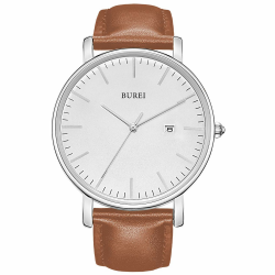 BUREI Armbanduhren Herren,Minimalistische Herren Uhr Lederbanduhr, Men Watch
