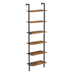 VASAGLE Standregal, Bücherregal, 6 Ablagen, Leiterregal, Aufbewahrung für Bücher, Dekoration, Schlafzimmer, Wohnzimmer, Büro, 60 x 30 x 204,8 cm, Industrie-Design, Vintagebraun-schwarz LLS103B01