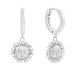 Brandlinger ® Ohrringe Silber 925 hängend. Creolen mit Anhänger Sonne. Schmuck Damen vergoldet mit 18 Karat (Silber und Gold) für Frauen und Mädchen. Durchmesser der Creolen 12,5mm.