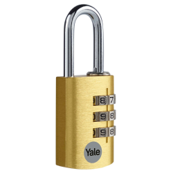 Yale - YE3CB/28/126/1/GO Standardsicherheit 28 mm Aluminium Kombination Vorhängeschloss - Gold - Offener Stahlbügel - 3-Ziffern-Kombinationsschloss