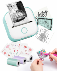 Memoking T02 Mini Etikettendrucker - Tragbarer Drucker mit 3 Rollen Papier, Aufkleberdrucker für Studium, Notizen, Bilder, Fotos, Tagebücher, Heimwerken, Kompatibel mit Telefon & Tablet, Grün