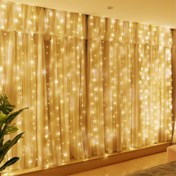HXWEIYE 300LED Lichtervorhang Warmweiß, 3mx3m Lichterkettenvorhang USB 8 Modi LED Lichterkette mit 12 Haken Fernbedienung Timer verstellbare Helligkeit für Weihnachten Party Innen und außen Deko