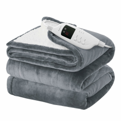 BEDSURE Heating Blanket-Solid-Flannel-Europe G2 180x200 DE Bedsure Heizdecke mit Abschaltautomatik, Elektrische Wärmedecke 200x180cm Schnelle Erwärmung, 8 Heizstufen, 9 Zeiteinstellungen Grau - Solid 180 x 200 cm