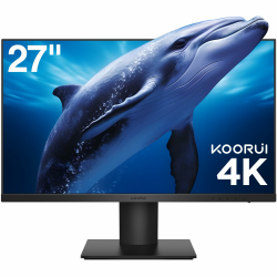 KOORUI Monitor 4K, 27 Zoll Bildschirm, UHD(3840*2160), IPS, 60Hz, 4ms, 2x HDMI 2.0 & DisplayPort 1.4, HDR10, VESA 100*100mm, 90%DCI-P3, Eye Care, Schwarz 27 Zoll 4K