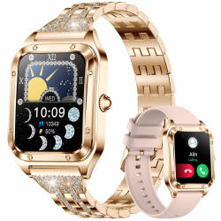 SIEMORL Smart Watch fĂŒr Damen, 1,56 Zoll Fitnessuhr Bluetooth Anrufe Armbanduhr mit Pulsmesser,Schlafmonitor,SchrittzĂ€hler, SpO2,Sportuhr,AktivitĂ€tstracker fĂŒr iOS Android, Rosa Rose