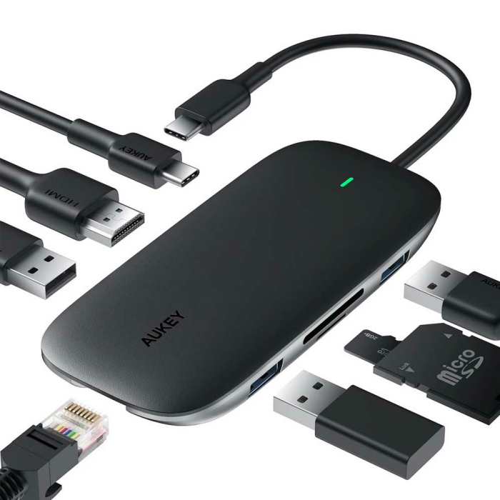 AUKEY CB-C71 8 in 1 USB C Hub mit Ethernet Port, 4K USB C auf HDMI Schwarz