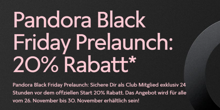 Pandora 20% Rabatt / Black Friday Deal