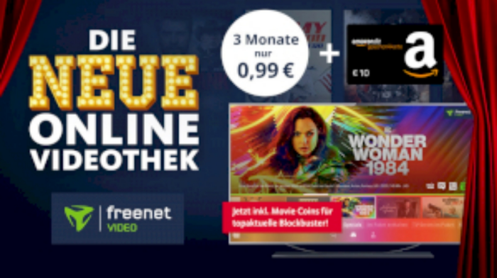 3 Monate Freenet Video testen für einmalig 0,99 € +10,00€ Amazon.de