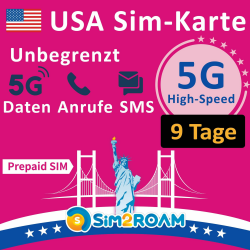 USA Prepaid-SIM-Karte | Unbegrenzte 5G/4G LTE-Hochgeschwindigkeits-Internetdaten in den USA (einschließlich Hawaii) | Unbegrenzte Anrufe und Textnachrichten (SMS) | Wieder auffüllbar! (9 Tage) 9Days Angebot bei HelloDeals