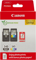 Canon Tinte & Papier Multipack - PG-540/CL-541 Original Drucker-Tintenpatronen 2er-Pack (1 x Schwarz, 1 x Farbe) & 4x6 Fotopapier (50 x Blatt) - Kompatibel PIXMA Druckern Neue Kartonverpackung 2024 Angebot bei HelloDeals