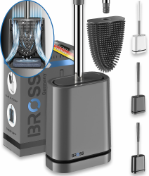 BROSS® Klobürste Silikon - Patentierte Toilettenbürste - Klobürste Grau - WC Bürste & Klobürstenhalter mit Wandmontage & TurboTrocknung - Innovativ & Antibakteriell - 1er Set Angebot bei HelloDeals