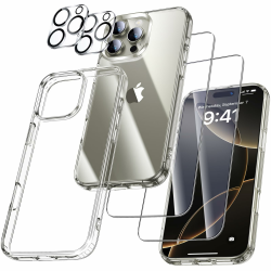 UniqueMe für iPhone 16 Pro Hülle - Handyhülle für iPhone 16 Pro Case, 5 in 1 Set Rundumschutz Schutzhülle Cover,1 Handyhülle & 2 Schutzfolie & 2 Kameraschutz - Transparent iPhone 16 Pro (6.3 Zoll) Transparent Angebot bei HelloDeals