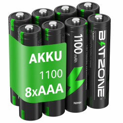 BATZONE wiederaufladbare AAA Akkus 8 Stück, Micro AAA Akku, Typ NI-MH 1100mAh AAA Akkus, geringe Selbstentladung 1.2v AAA Batterien, mit Batterie Schutzbox 8xAAA Angebot bei HelloDeals
