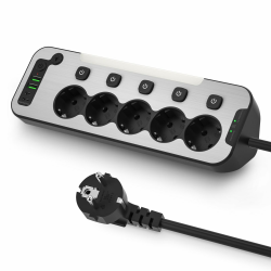 Ecksteckdose Küche und Büro, Steckdosenleiste Einzeln Schaltbar 5-Fach,Tischsteckdose mit USB C,Wandmontage Mehrfachsteckdose mit Schalter,Metall Steckerleiste Überspannungsschutz 2M Kabel,Schwarz Angebot bei HelloDeals