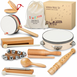 STOIE'S Musikinstrumente für Kinder ab 3 Jahre Holz Montessori Instrumente Kinder Musikinstrumente Baby Klanghölzer Kinder Instrumente Trommel Musikspielzeug International Wooden Music Set Angebot bei HelloDeals