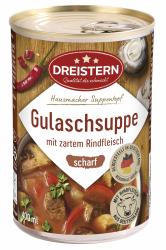 DREISTERN scharfe Gulaschsuppe mit zartem Rindfleisch 400g | nach traditioneller pikanter Rezeptur | Qualität die schmeckt Angebot bei HelloDeals