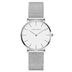 HANNAH MARTIN Damen Uhren Analog Quarz Edelstahl Wasserdicht Mesh Ultradünne Weiß Oberfläche ，silber Armband Angebot bei HelloDeals