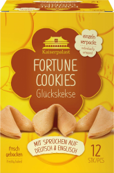 Kaiserpalast Glückskekse, knuspriges Süßgebäck, einzeln verpackt in roter Folie, mit deutschem und englischem Spruch, vegan, halal, 12 Stück à 6 g (1 x 72 g) Süße 72 g (1er Pack) Angebot bei HelloDeals