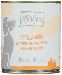 MjAMjAM - Premium Nassfutter für Hunde - saftiges Huhn mit zarter Ente an Möhrchen und gekochter Hirse, 6er Pack (6 x 800 g), naturbelassen mit extra viel Fleisch Single Huhn + Ente 800 g (6er Pack) Angebot bei HelloDeals