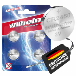 4 x CR2450 WILHELM Lithium Knopfzelle 3V 600mAh ø24,5x5,0mm Batterie DL 2450 CR 2450 4 Batterien Angebot bei HelloDeals