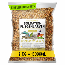 Soldatenfliegenlarven getrocknet 2kg (entspricht 13 Litern), Black Soldier Flys, Vogelfutter, Igelfutter mit Insekten, Fischfutter, proteinreicher Snack für Reptilien und Schildkröten 2 kg (1er Pack) Angebot bei HelloDeals