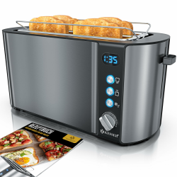 KESSER® Toaster mit Brötchenaufsatz, Automatik-Langschlitztoaster mit 6 Bräunungsstufen + Auftau- & Aufwärmefunktion, Abschaltautomatik, Liftfunktion, inkl. Krümelblech und Rezeptbuch Anthrazit Schwarz / Anthrazit Angebot bei HelloDeals