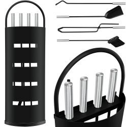 KESSER® Kaminzubehör 5-teiliges Kaminbesteck Set | Modern Design, beschichtet, Hochwertige Kamingarnitur aus 5 Teilen: Besen, Schaufel, Schürhaken, Zange, Ständer mit Sichtschutz Edelstahl Schwarz Angebot bei HelloDeals