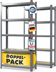 Floordirekt Schwerlastregal, 2er Set, grau 150 x 75 x 30 cm Steckregal, Kellerregal, Lagerregal, Werkstattregal, Werkbank - 5 verstellbare Böden (Lakota) 150 x 75 x 30 cm Grau Angebot bei HelloDeals
