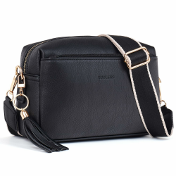 Roulens Damen Handy Umhängetasche,Veganem Leder Crossbody Schultertasche,Breiter Riemen Abendtasche mit drei Reißverschlussfächern Handtaschemit mit Kartenschlitz Verstellbar Abnehmbar Schultergurt C-schwarz Angebot bei HelloDeals