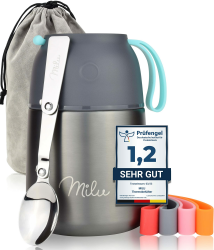 Milu® Thermobehälter 450, 650ml, 800ml | Edelstahl Warmhaltebehälter | Essensbehälter | Speisegefäß Babynahrung | Essen warmhalten Behälter | Thermo Lunchbox | Müsli to go | Grau, 450ml Grau 450ml Angebot bei HelloDeals