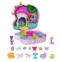 Polly Pocket Einhorn, in Wald-Wunder Thema, mit 13 Zubehörteilen wie 2 Puppen (1 Meerjungfrau), Teeset und Einhorn Haustiere, Spielzeug ab 4 Jahre, HCG20 Single Angebot bei HelloDeals