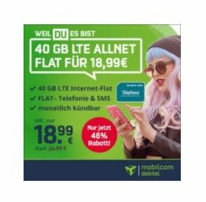 [Nur kurze Zeit] o2 Allnet-Flat 40GB LTE (225 Mbit/s) inkl. VoLTE & WLAN Call