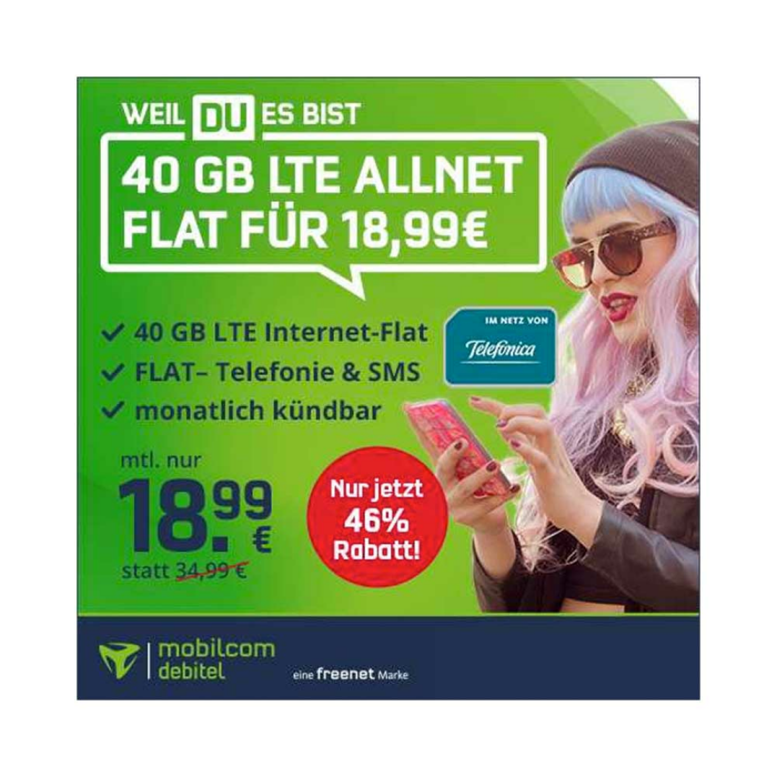 [Nur noch heute] [SIM Only] Telefonica green 40 GB LTE Allnet FLAT - mtl. kündbar