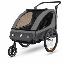 Tiggo VS Kinderanhänger 360° Drehbar mit Federung 2in1 Fahrradanhänger mit Buggy Set Jogger 5-Punkt Gurt Fahrrad Anhänger für 1 bis 2 Kinder max. 40kg Dunkel Grau Angebot bei HelloDeals