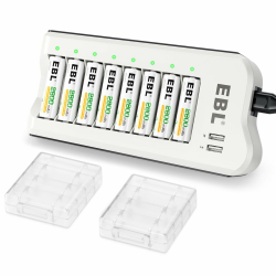 EBL Akku ladegerät mit AA Akku 2800mAh 8 Stück - Batterieladegerät mit 2-USB Port für AA, AAA, NI-MH Akkus und USB Geräte, Multischutz, LED Anzeige für Akkus Ladegerät mit 8*AA Angebot bei HelloDeals