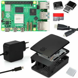 Raspberry Pi 5 8GB Starter-Kit schwarz | USB-C 45W Netzteil | Gehäuse mit Lüfter | 64GB SD Karte | 4K Micro HDMI Kabel | Raspberry Pi 5 8GB RAM Angebot bei HelloDeals