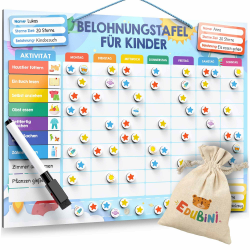 Edubini Belohnungstafel für Kinder - [100 AUFGABEN + 350 Magnete] - Belohnungssystem für Verantwortung - Montessori Magnettafel, Wochenplaner Kinder, ADHS Hilfsmittel - inkl. Tasche, Stift (Weltraum) Angebot bei HelloDeals