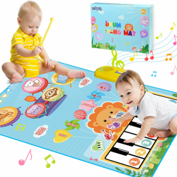 Lobyoh Baby Spielzeug 1 Jähr, 2-in-1-Musikmatte Piano Matte für Kleinkinder, Trommelspielzeug, Pädagogische Geschenke für Jungen Mädchen 1 2 3 4 5 Jahren Blau- Löwe Angebot bei HelloDeals