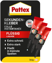 Pattex Sekundenkleber Flüssig Mini Trio, spülmaschinenfester Superkleber in 3 praktischen Tuben, schnelltrocknender farbloser Flüssigkleber, 3 x 1g, mehrfarbig Flüssig 3 Tuben á 1g Standard Angebot bei HelloDeals