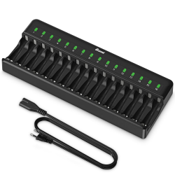 BONAI AA AAA Akku Ladegerät 16 Slot Universal LED Batterieladegerät Intelligentes Akkuladegerät Smart Battery Charger für AA/AAA NI-MH NI-CD Wiederaufladbar Batterien, Schwarz Angebot bei HelloDeals