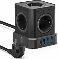 Voomy 9-in-1 Mehrfachsteckdose Mit USB, Steckdosenleiste 4000W, 2M Verlängerungskabel, Steckdosenwürfel, Mehrfachstecker Schalter, Steckerleiste, Verteilersteckdose, Mehrfachsteckdose USB C, Schwarz 2M Schwarz 8 Fach mit 1 USB-C Angebot bei HelloDeals