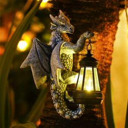Yeomoo Drachen Figuren mit Solarlampen Baumstamm Gartendeko für Draußen: Lustige Drachen Gartenfiguren Deko mit LED Solar Lichterkette Aussen Geschenke für Männer/Frauen Garten Zaun Baum Zubehör Grau 1.drachen Figur Deko Grau Angebot bei HelloDeals
